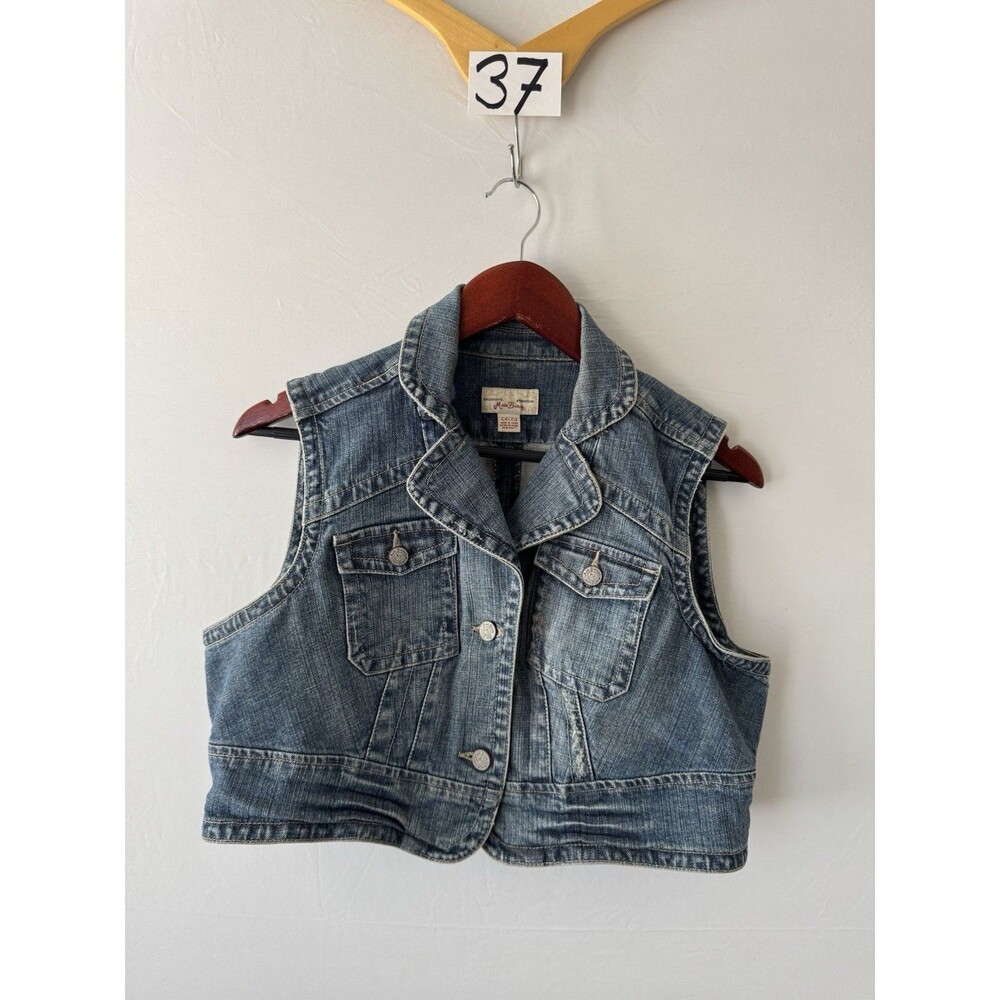Miss Bisou Denim Vest Womens XL Blue Cropped Jean Jacket Y2K Sleeveless